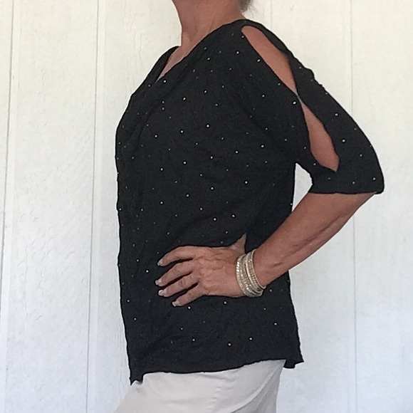 JENNIFER LOPEZ BLACK COLD SHOULDER STUDDED TOP SHIRT 1X - Picture 5 of 12